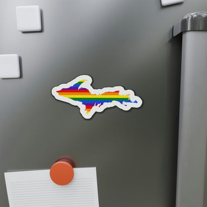 Michigan Upper Peninsula Kiss Cut Magnet (w/ UP Pride Flag Outline)