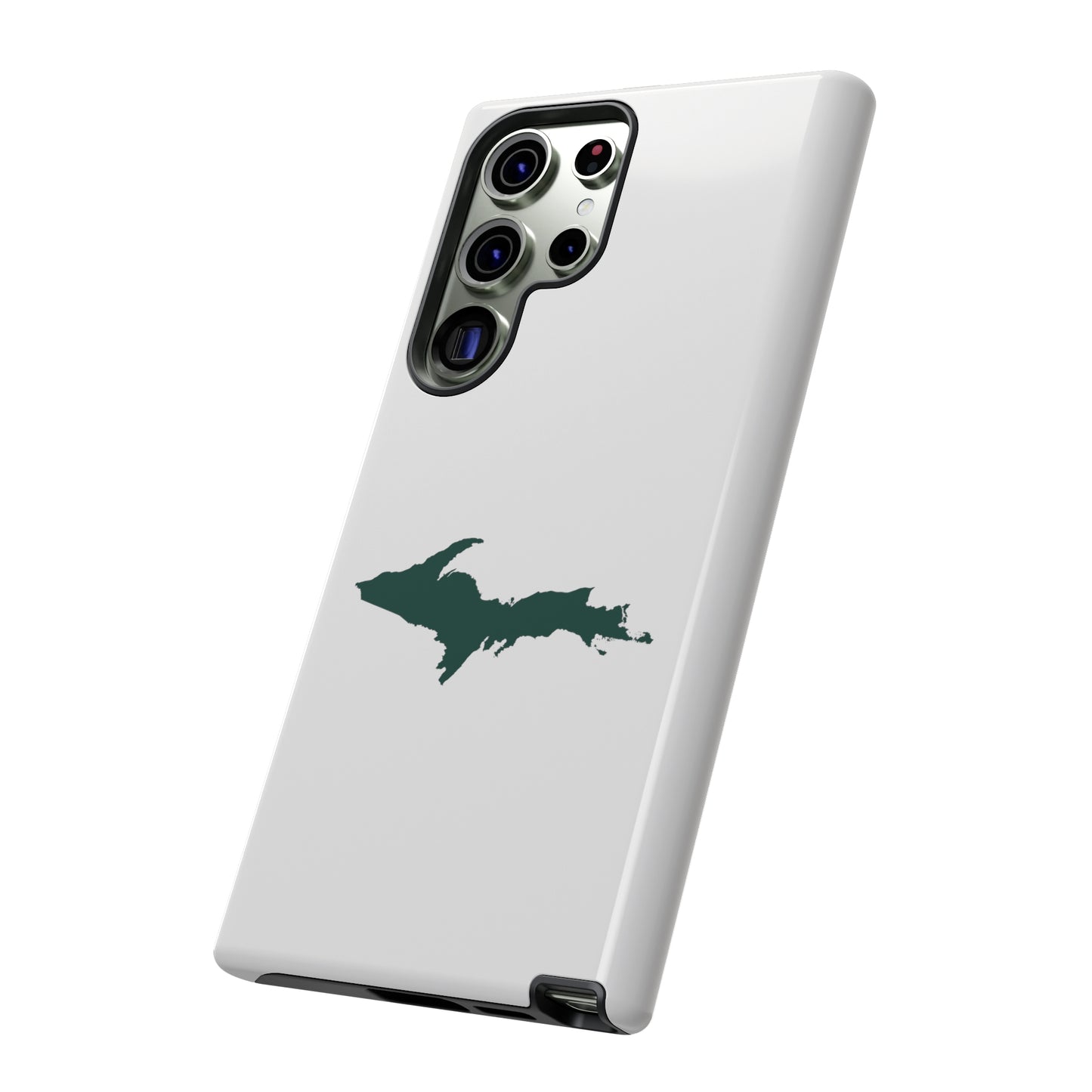 Michigan Upper Peninsula Tough Phone Case (Birch Bark White w/ Green UP Outline) | Samsung & Pixel Android