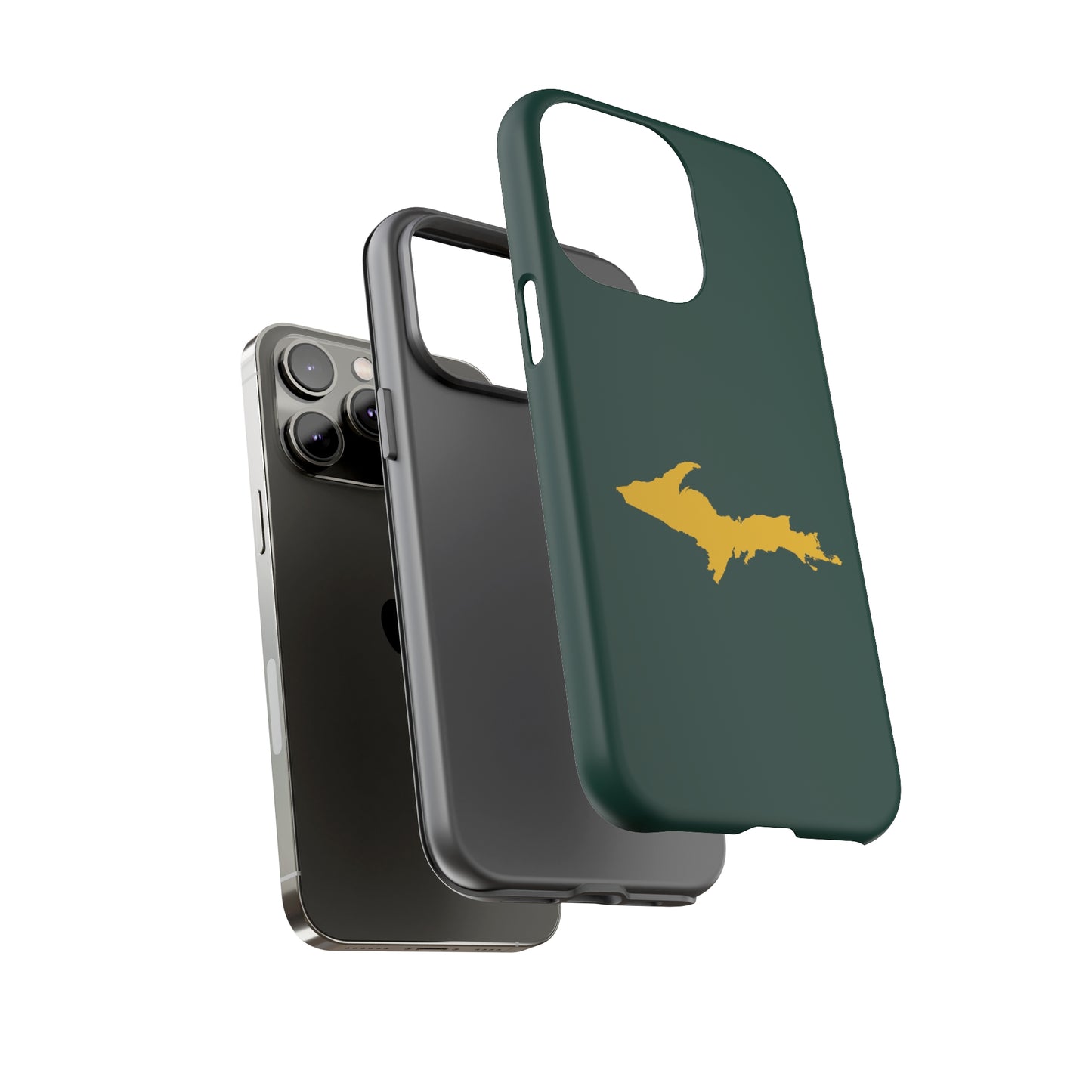 Michigan Upper Peninsula Tough Phone Case (Green w/ Gold UP Outline) | Apple iPhone