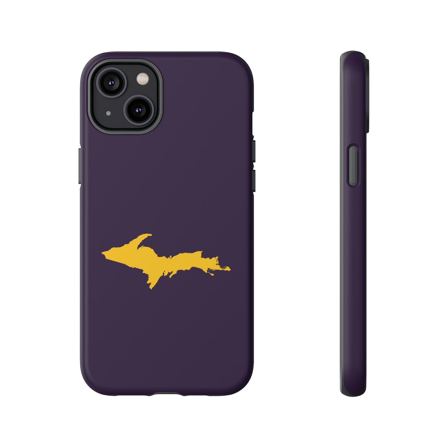 Michigan Upper Peninsula Tough Phone Case (Blackcurrant w/ Gold UP Outline) | Apple iPhone