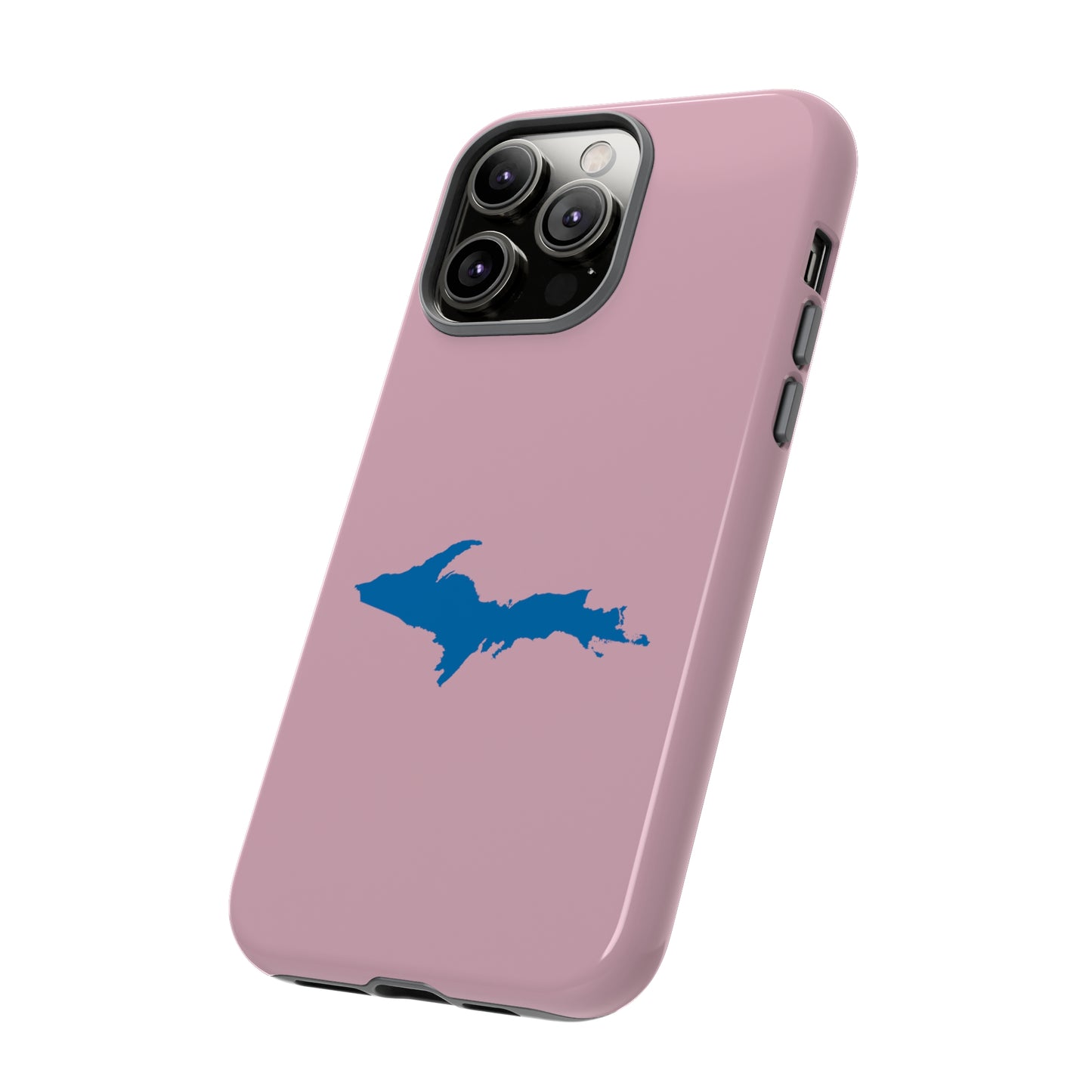 Michigan Upper Peninsula Tough Phone Case (Pink w/ Azure UP Outline) | Apple iPhone