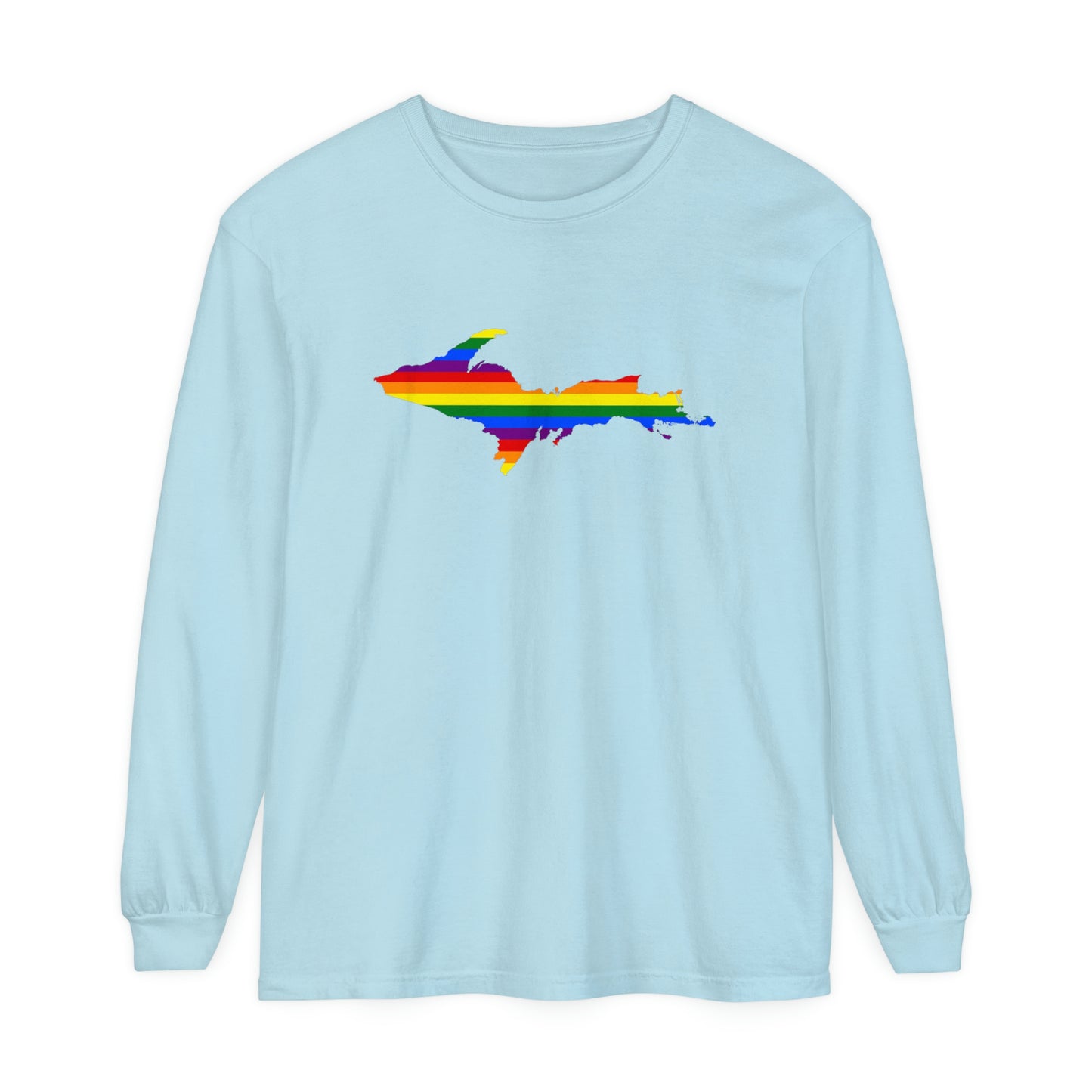 Michigan Upper Peninsula Garment-Dyed T-Shirt (w/ UP Pride Flag Outline) | Unisex Long Sleeve