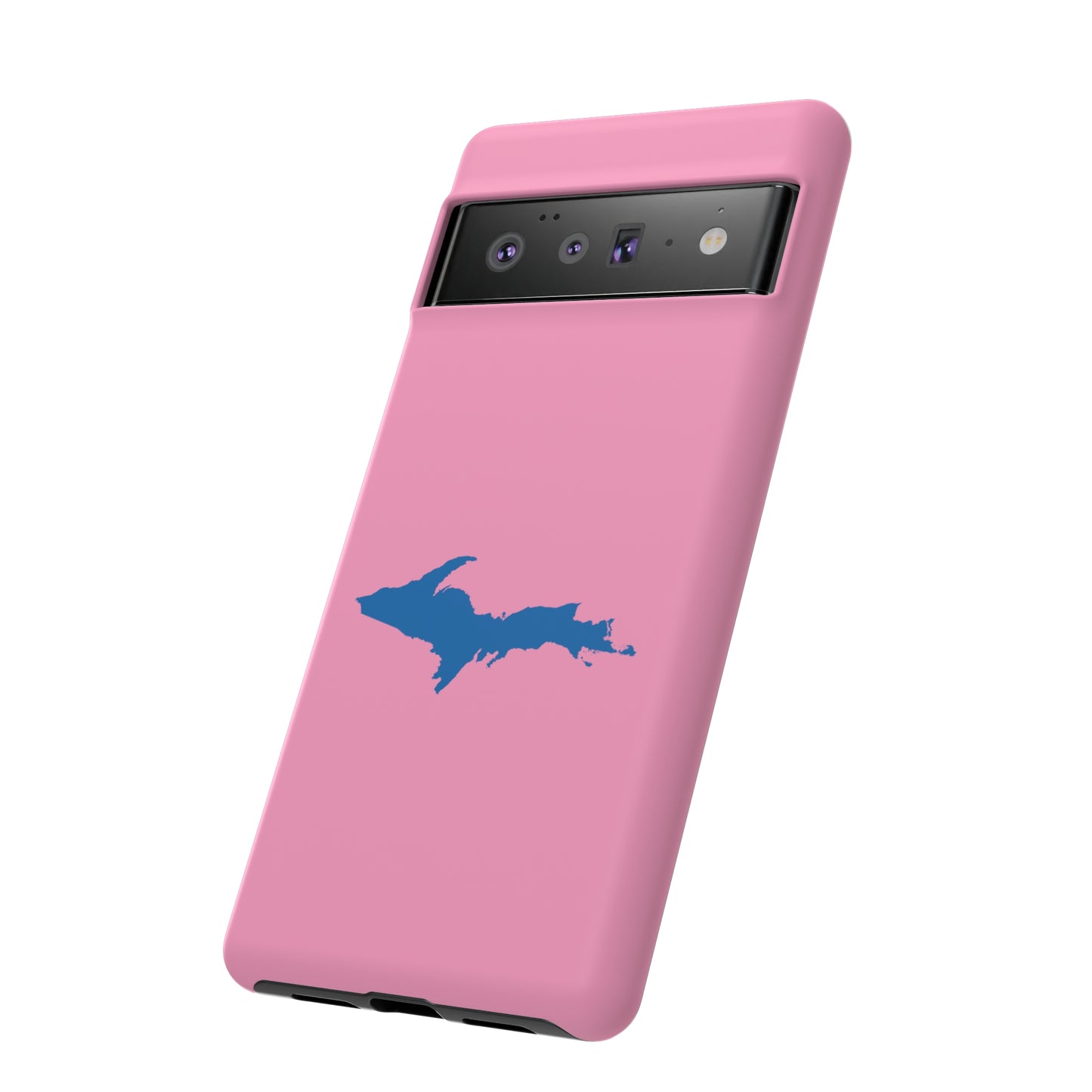 Michigan Upper Peninsula Tough Phone Case ('67 Caddie Pink w/ Azure UP Outline) | Samsung & Pixel Android