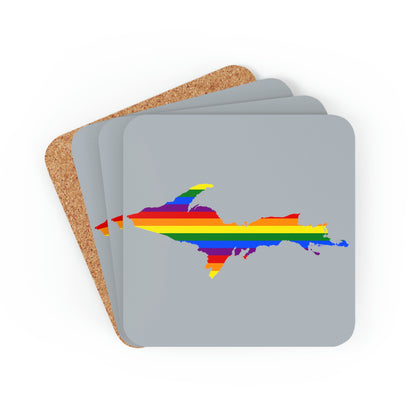 Michigan Upper Peninsula Coaster Set (Silver w/ UP Pride Flag Outline) | Corkwood - 4 pack