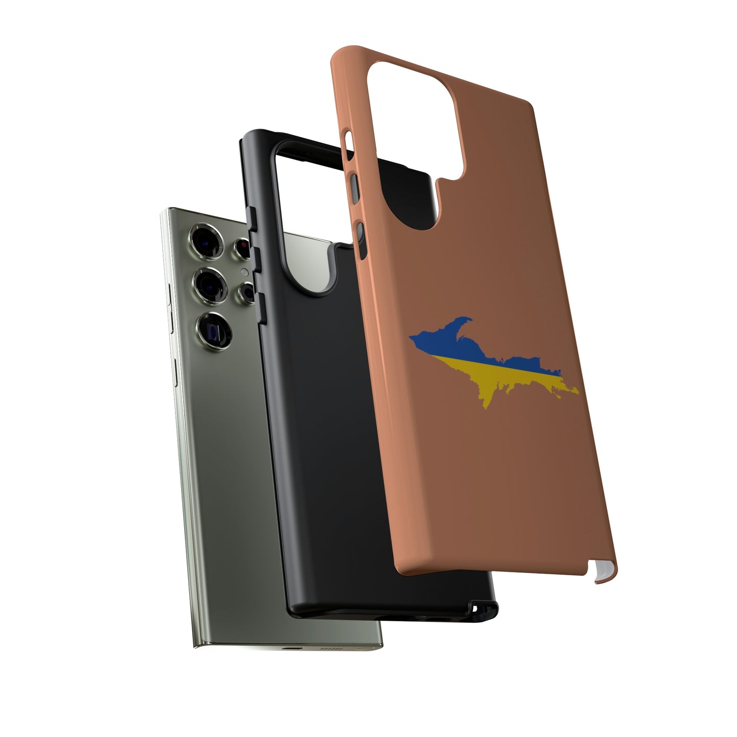 Michigan Upper Peninsula Tough Phone Case (Copper Color w/ UP Ukraine Flag Outline) | Samsung & Pixel Android