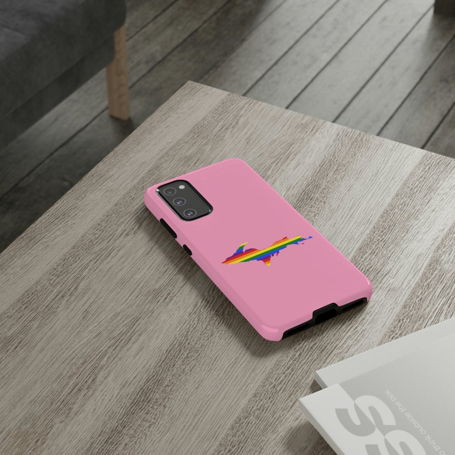 Michigan Upper Peninsula Tough Phone Case ('67 Caddie Pink w/ UP Pride Flag Outline) | Samsung & Pixel Android