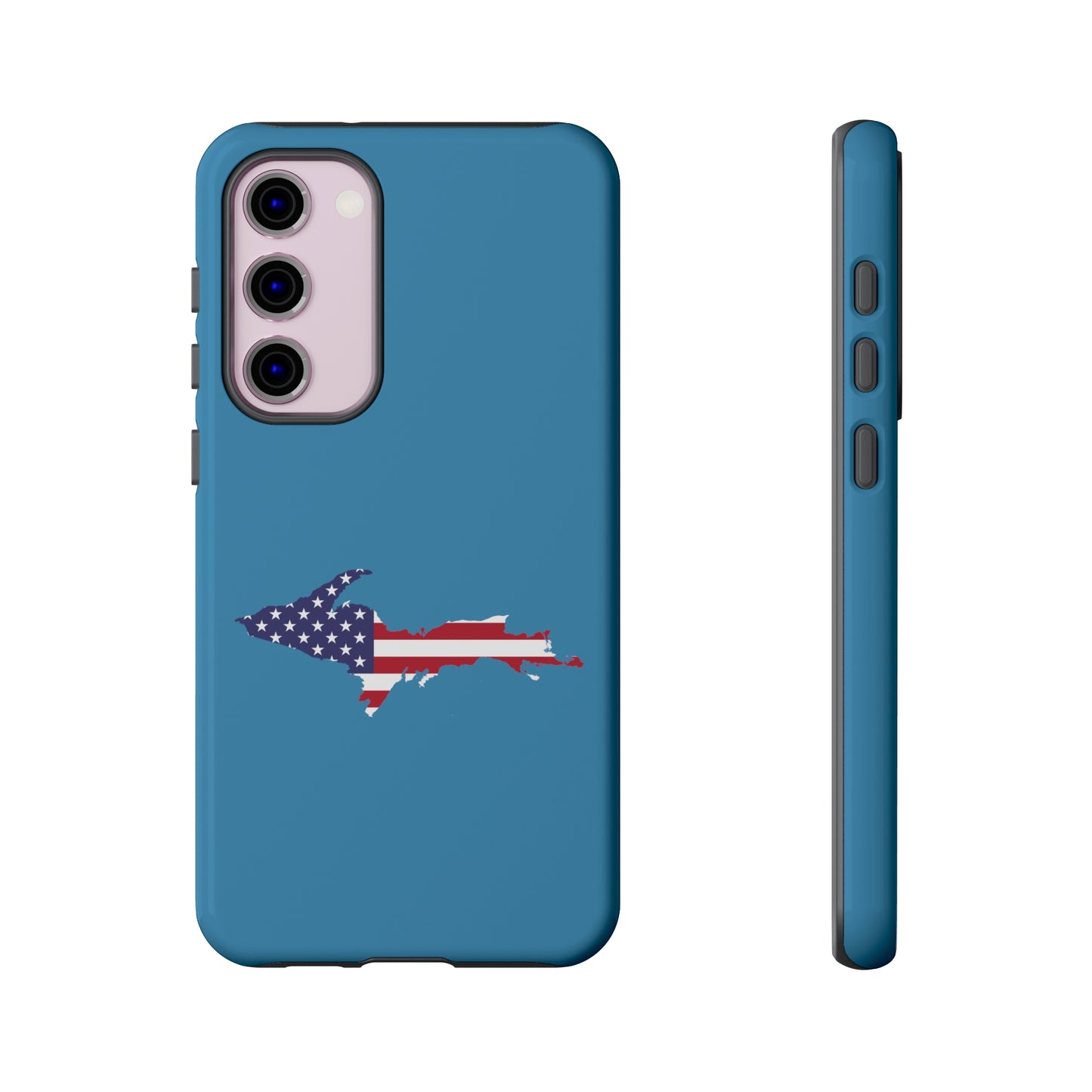 Michigan Upper Peninsula Tough Phone Case (Lake Michigan Blue w/ UP USA Flag Outline) | Samsung & Pixel Android