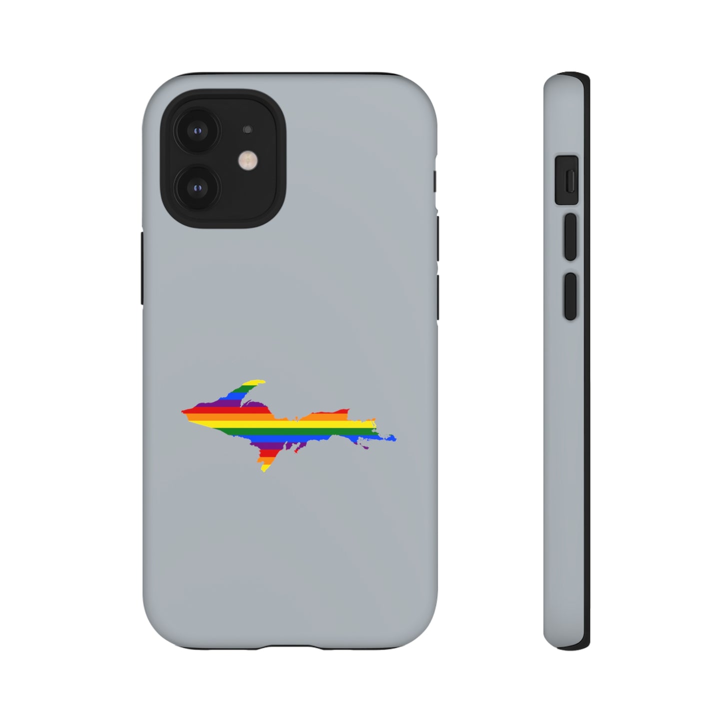 Michigan Upper Peninsula Tough Phone Case (Silver w/ UP Pride Flag Outline) | Apple iPhone