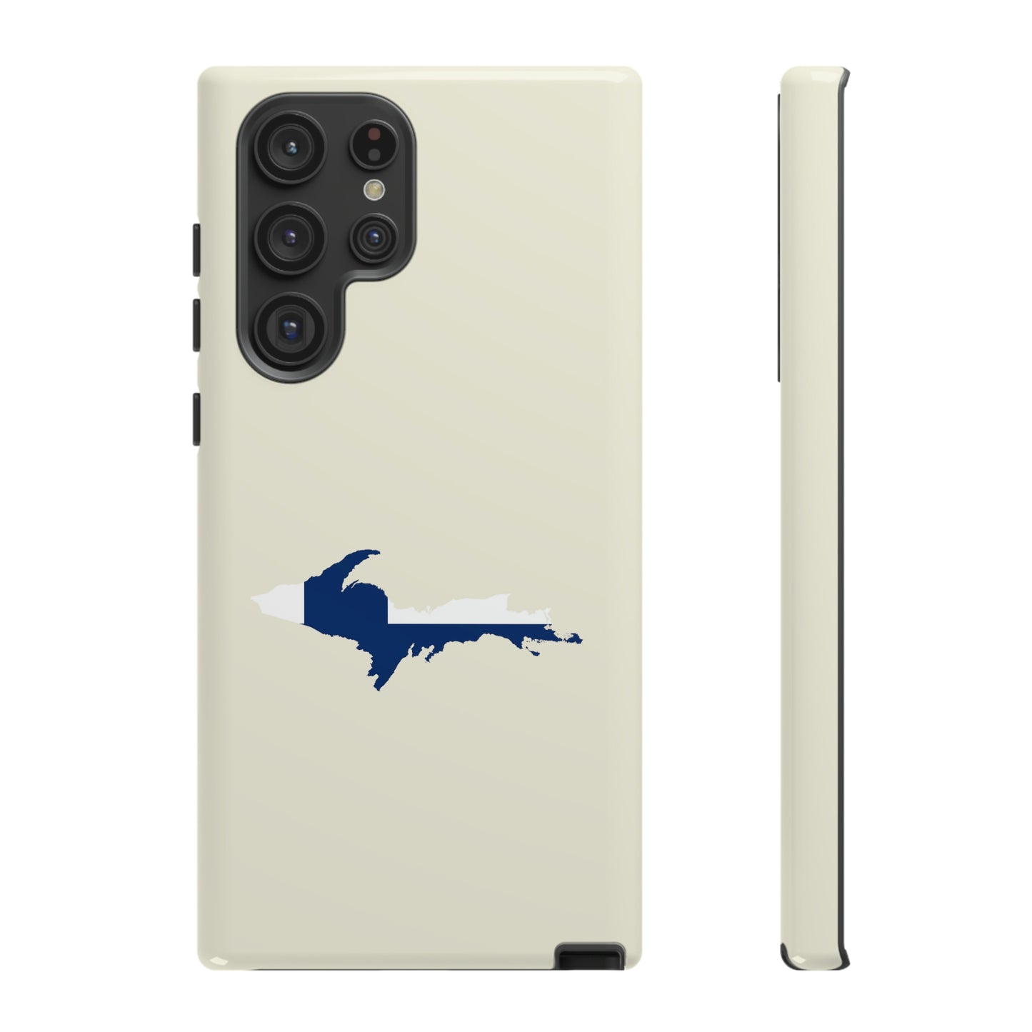 Michigan Upper Peninsula Tough Phone Case (Ivory Color w/ UP Finland Flag Outline) | Samsung & Pixel Android