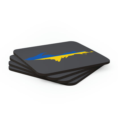 Michigan Upper Peninsula Coaster Set (Iron Ore Grey w/ UP Ukraine Flag Outline) | Corkwood - 4 pack