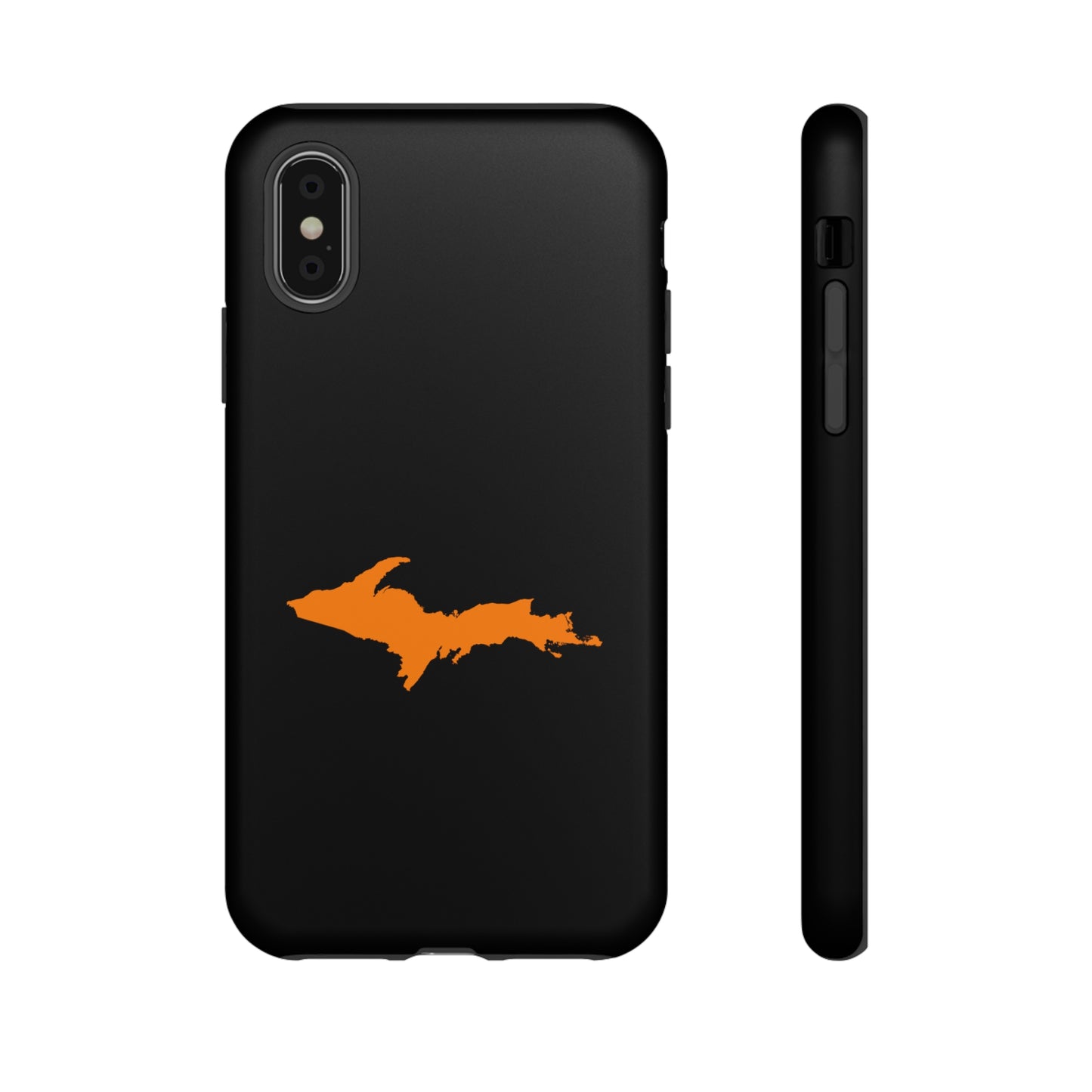 Michigan Upper Peninsula Tough Phone Case (Black w/ Orange UP Outline) | Apple iPhone