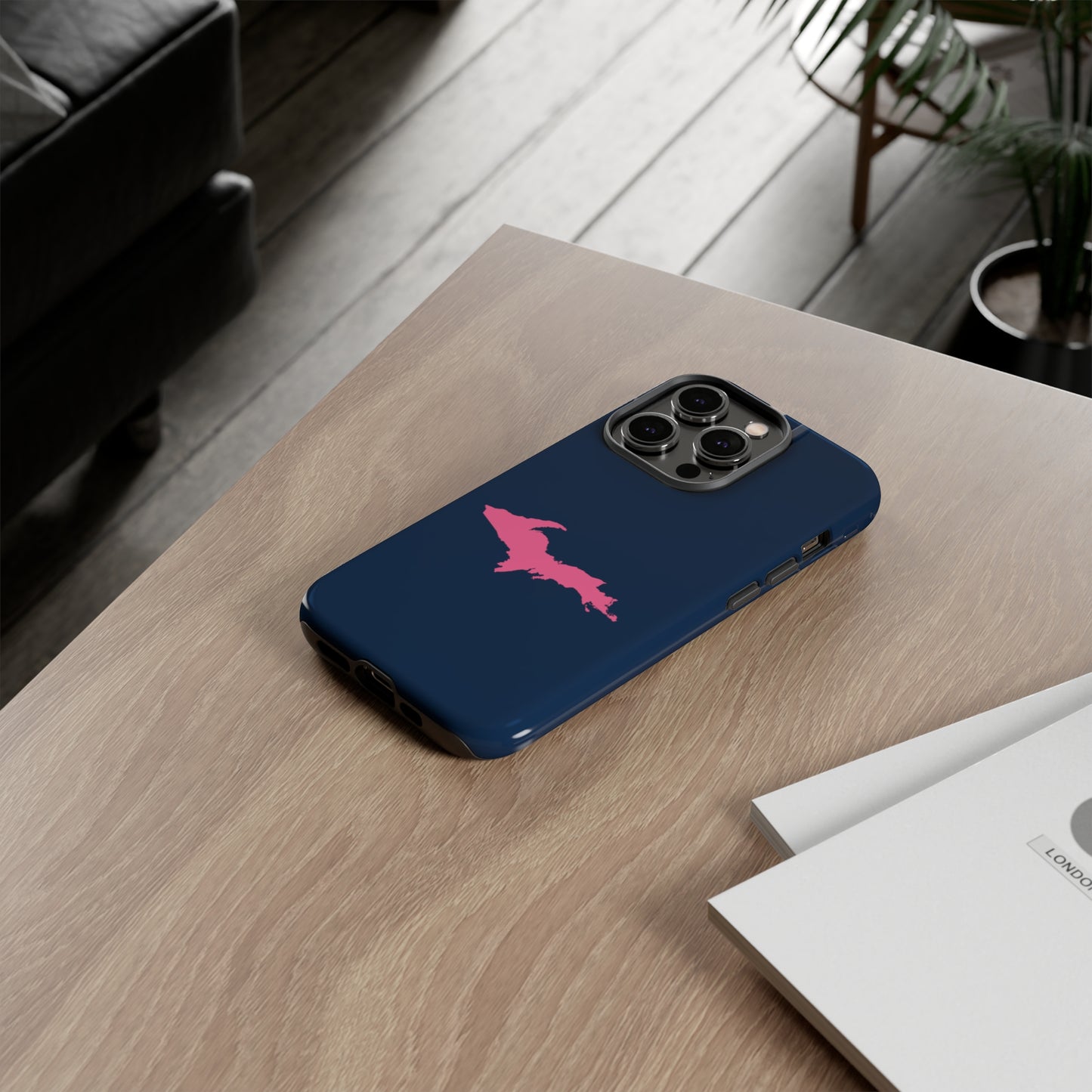 Michigan Upper Peninsula Tough Phone Case (Navy w/ Pink UP Outline) | Apple iPhone