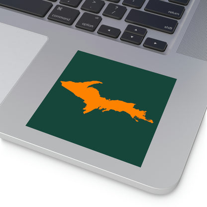 Michigan Upper Peninsula Square Sticker (Green w/ Orange UP Outline) | Indoor/Outdoor