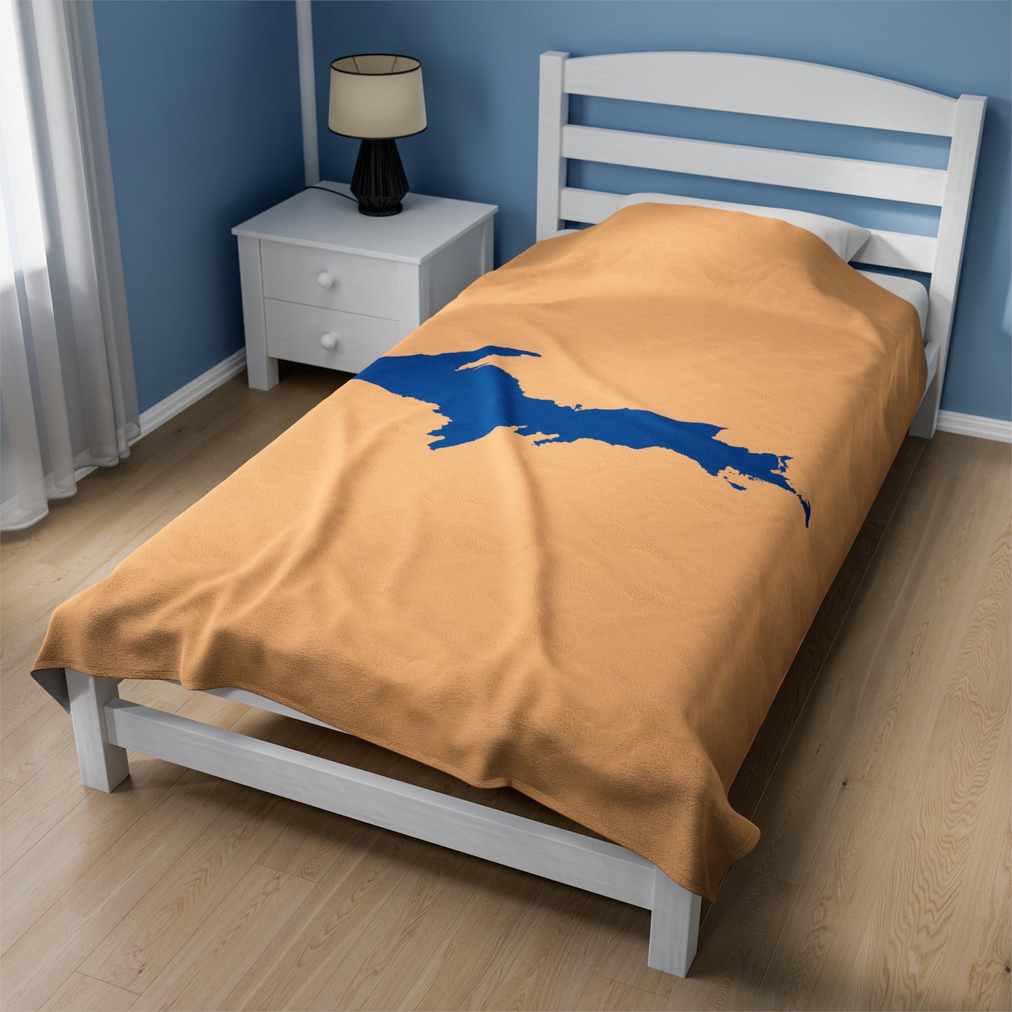 Michigan Upper Peninsula Plush Blanket (w/ Azure UP Outline) | Pale Apricot