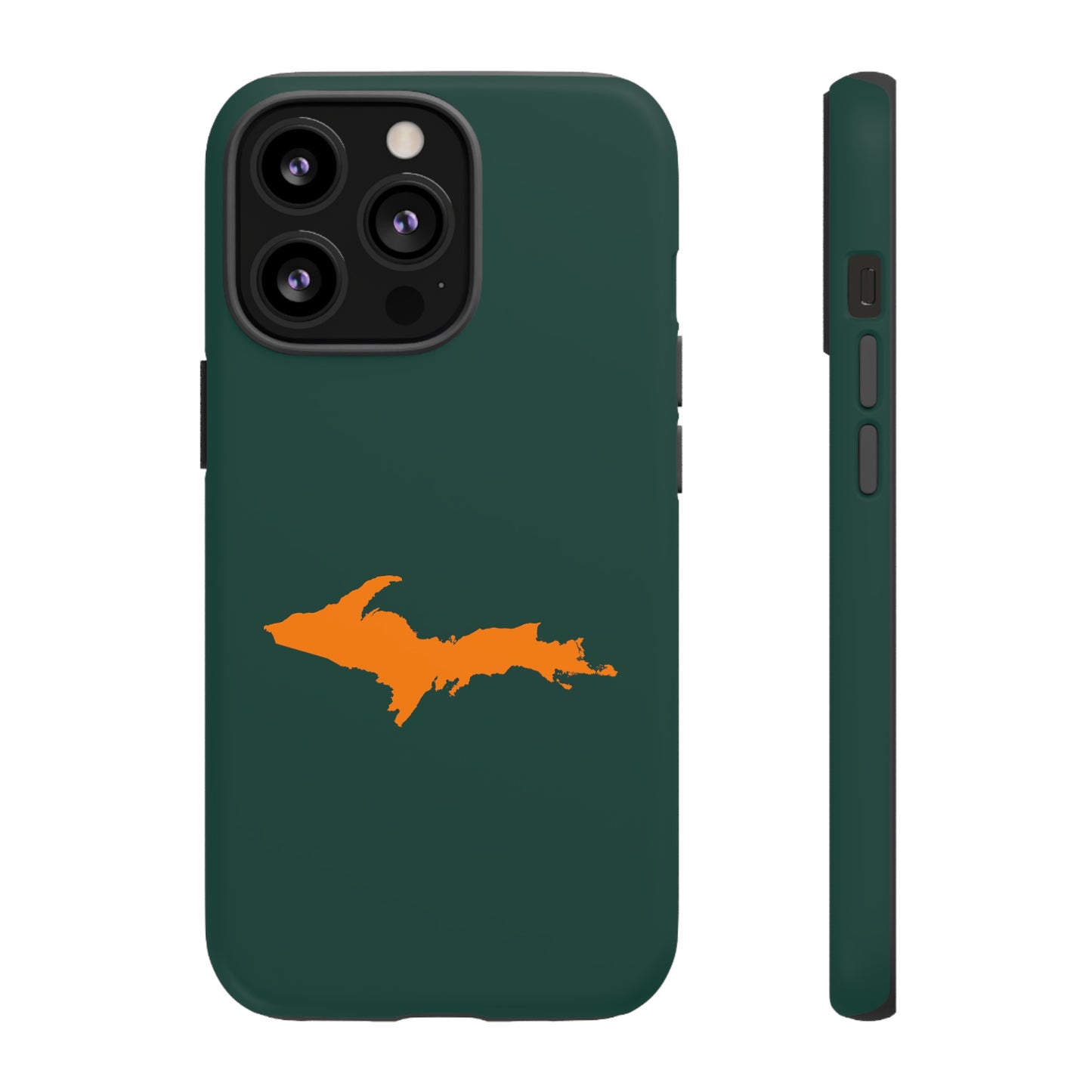 Michigan Upper Peninsula Tough Phone Case (Green w/ Orange UP Outline) | Apple iPhone