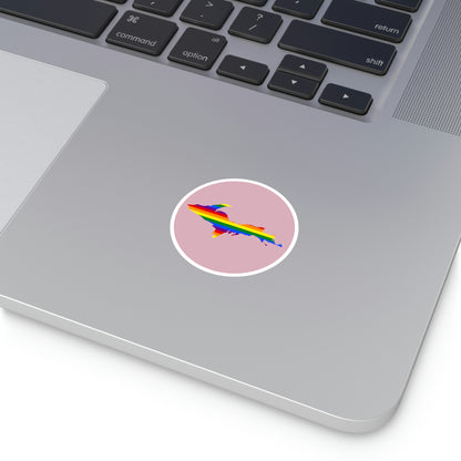 Michigan Upper Peninsula Round Stickers (Pink w/ UP Pride Flag Outline) | Indoor\Outdoor