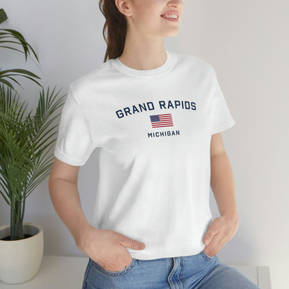 'Grand Rapids Michigan' T-Shirt (w/USA Flag Outline) | Unisex Standard Fit