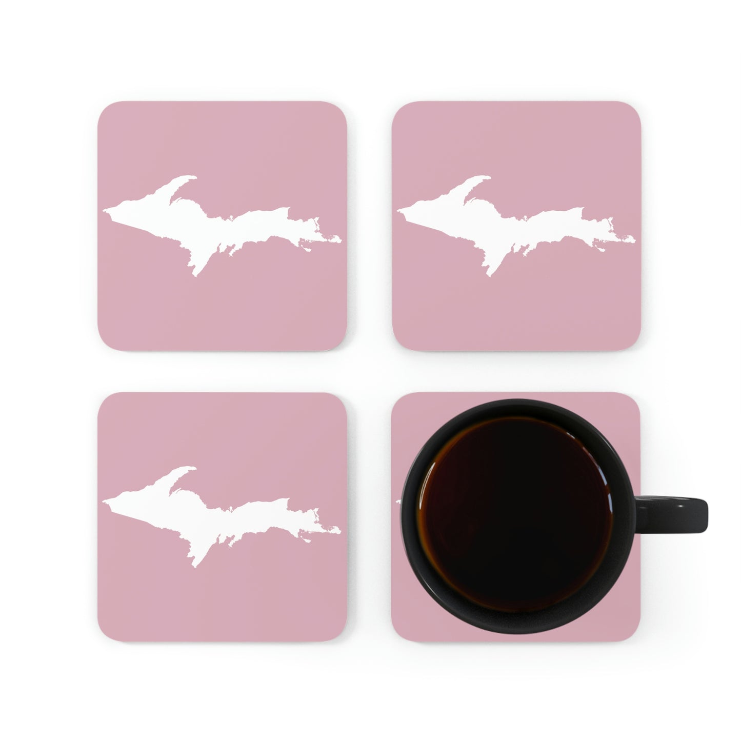 Michigan Upper Peninsula Coaster Set (Pink w/ UP Outline) | Corkwood - 4 pack