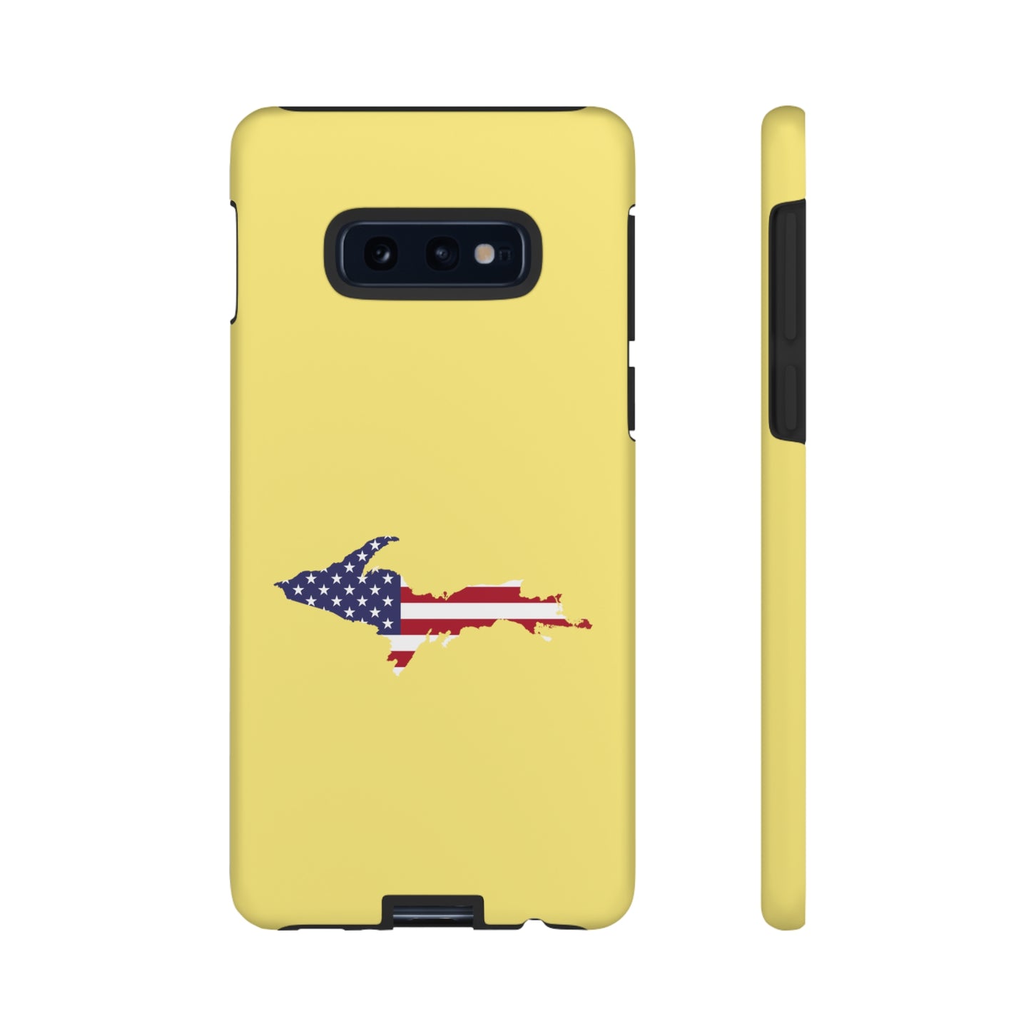 Michigan Upper Peninsula Tough Phone Case (Yellow Cherry Color w/ UP USA Flag Outline) | Samsung & Pixel Android