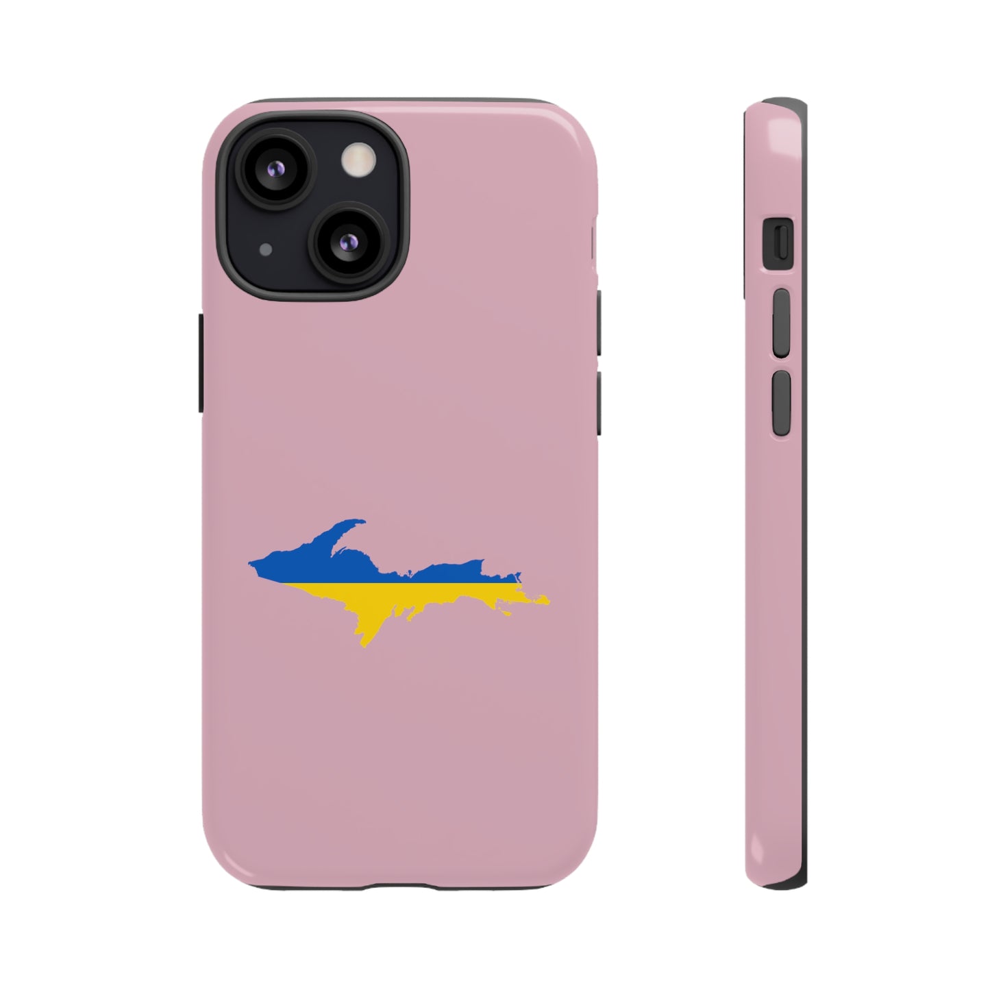 Michigan Upper Peninsula Tough Phone Case (Pink w/ UP Ukraine Flag Outline) | Apple iPhone