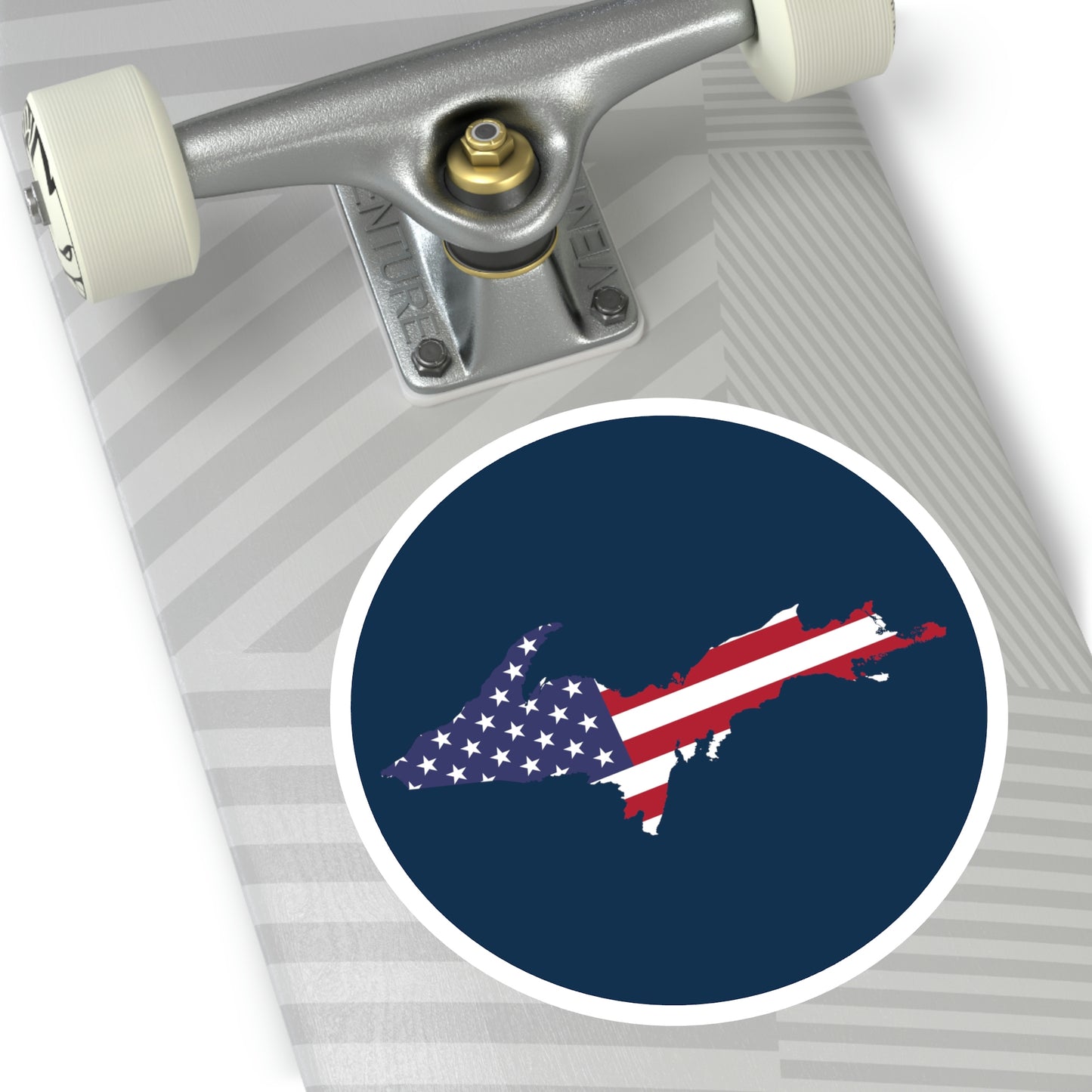 Michigan Upper Peninsula Round Stickers (Navy w/ UP USA Flag Outline) | Indoor\Outdoor