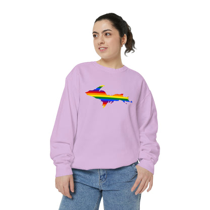 Michigan Upper Peninsula Sweatshirt (w/ UP Pride Flag Outline) | Unisex Garment Dyed