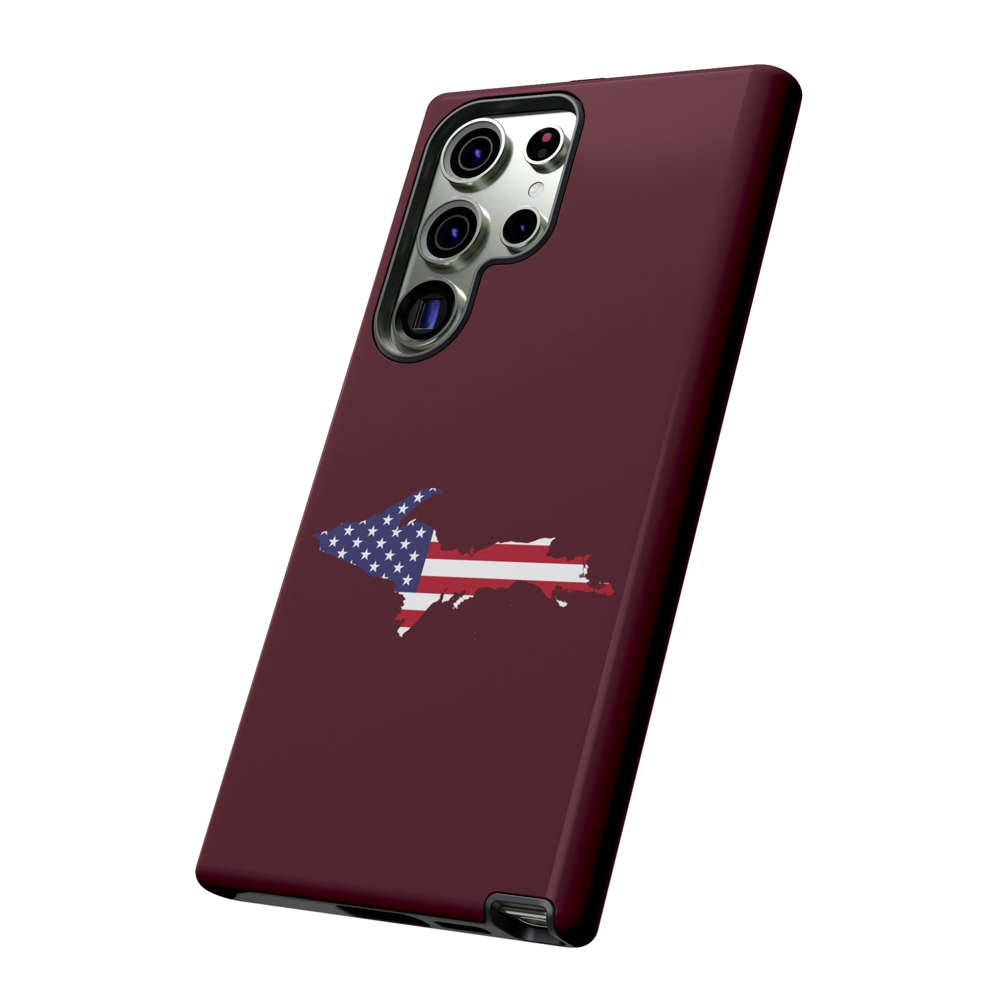 Michigan Upper Peninsula Tough Phone Case (Old Mission Burgundy w/ UP USA Flag Outline) | Samsung & Pixel Android