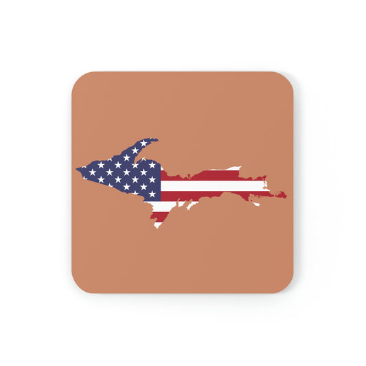Michigan Upper Peninsula Coaster Set (Copper Color w/ UP USA Flag Outline) | Corkwood - 4 pack