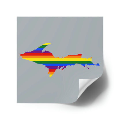 Michigan Upper Peninsula Square Sticker (Silver w/ UP Pride Flag Outline) | Indoor/Outdoor