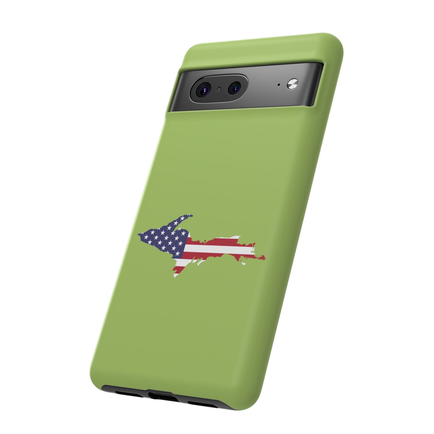 Michigan Upper Peninsula Tough Phone Case (Gooseberry Green w/ UP USA Flag Outline) | Samsung & Pixel Android