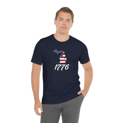 Michigan '1776' T-Shirt ( Script Font w/ MI USA Flag Outline) | Unisex Standard Fit