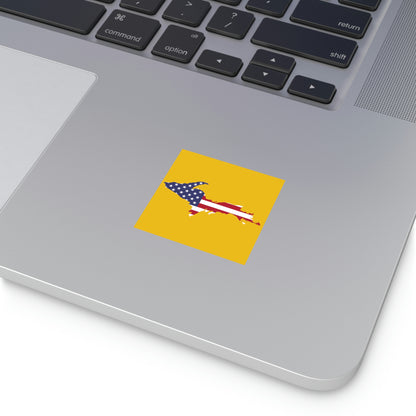 Michigan Upper Peninsula Square Sticker (Gold w/ UP USA Flag Outline) | Indoor/Outdoor