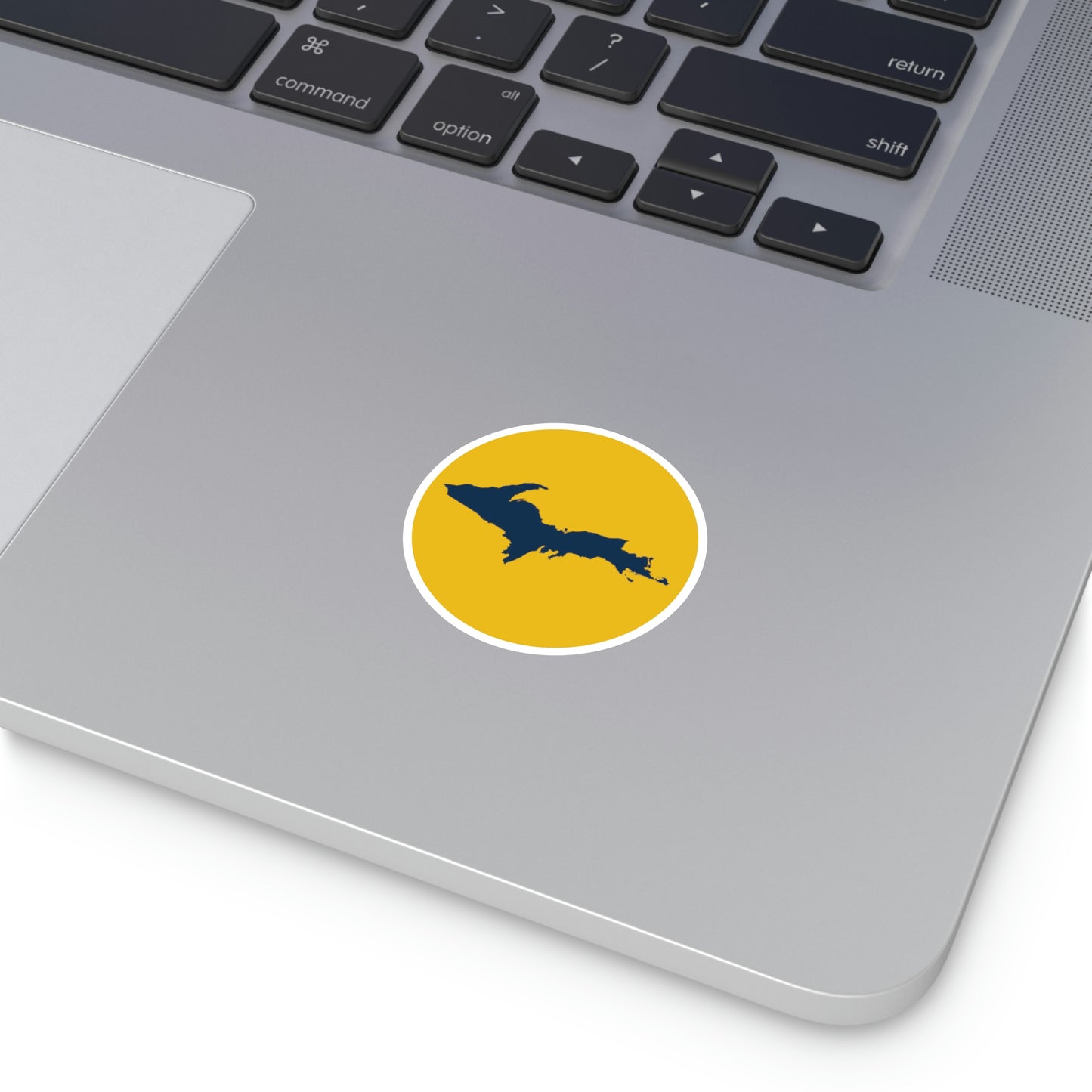 Michigan Upper Peninsula Round Stickers (Gold w/ Navy UP Outline) | Indoor\Outdoor