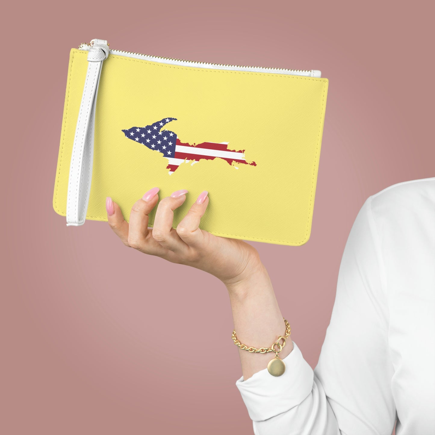 Michigan Upper Peninsula Clutch Bag (Yellow Cherry w/UP USA Flag Outline)