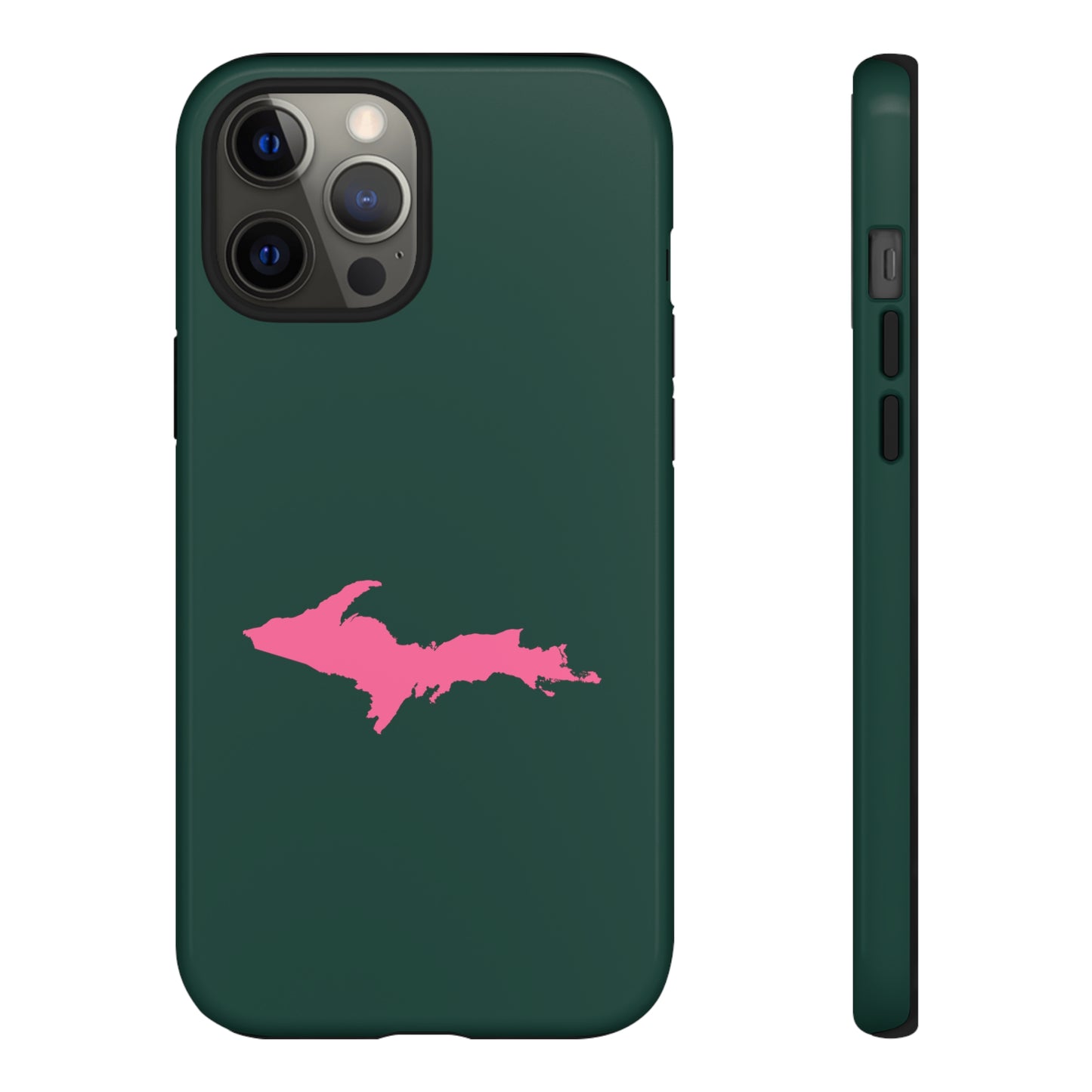 Michigan Upper Peninsula Tough Phone Case (Green w/ Pink UP Outline) | Apple iPhone