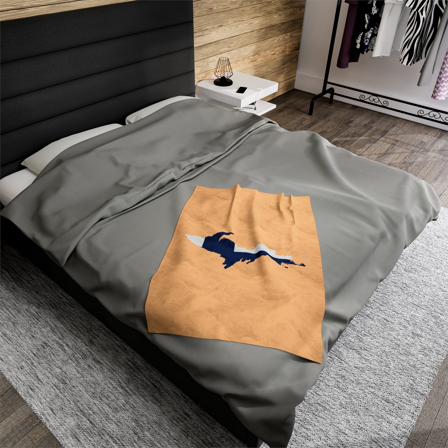 Michigan Upper Peninsula Plush Blanket (w/ UP Finland Flag Outline) | Pale Apricot