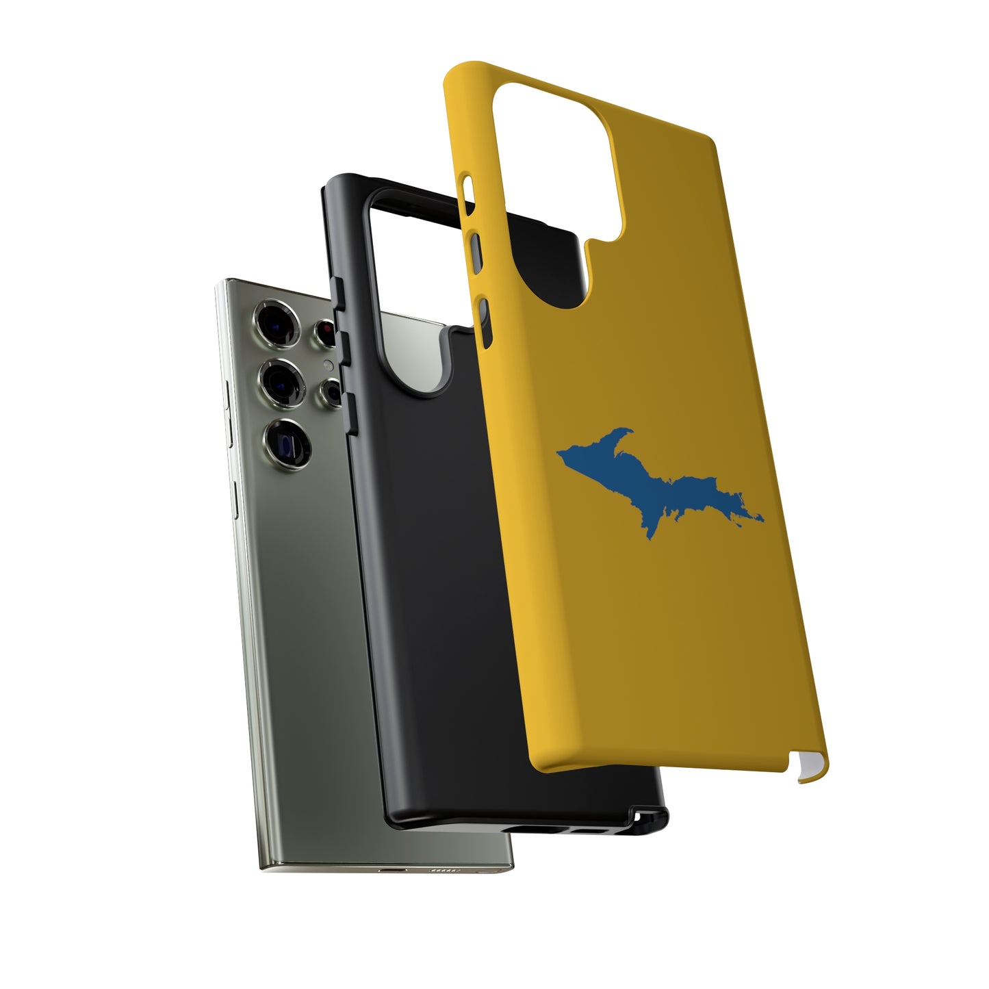 Michigan Upper Peninsula Tough Phone Case (Gold w/ Azure UP Outline) | Samsung & Pixel Android