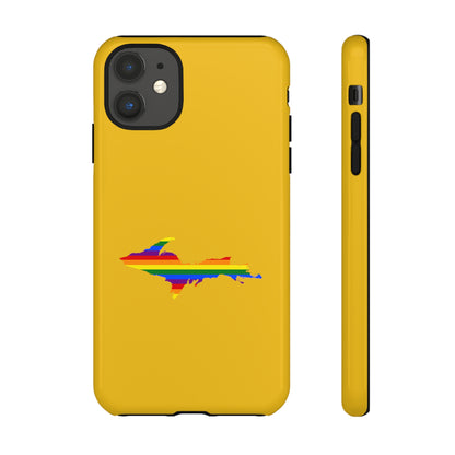 Michigan Upper Peninsula Tough Phone Case (Gold w/ UP Pride Flag Outline) | Apple iPhone