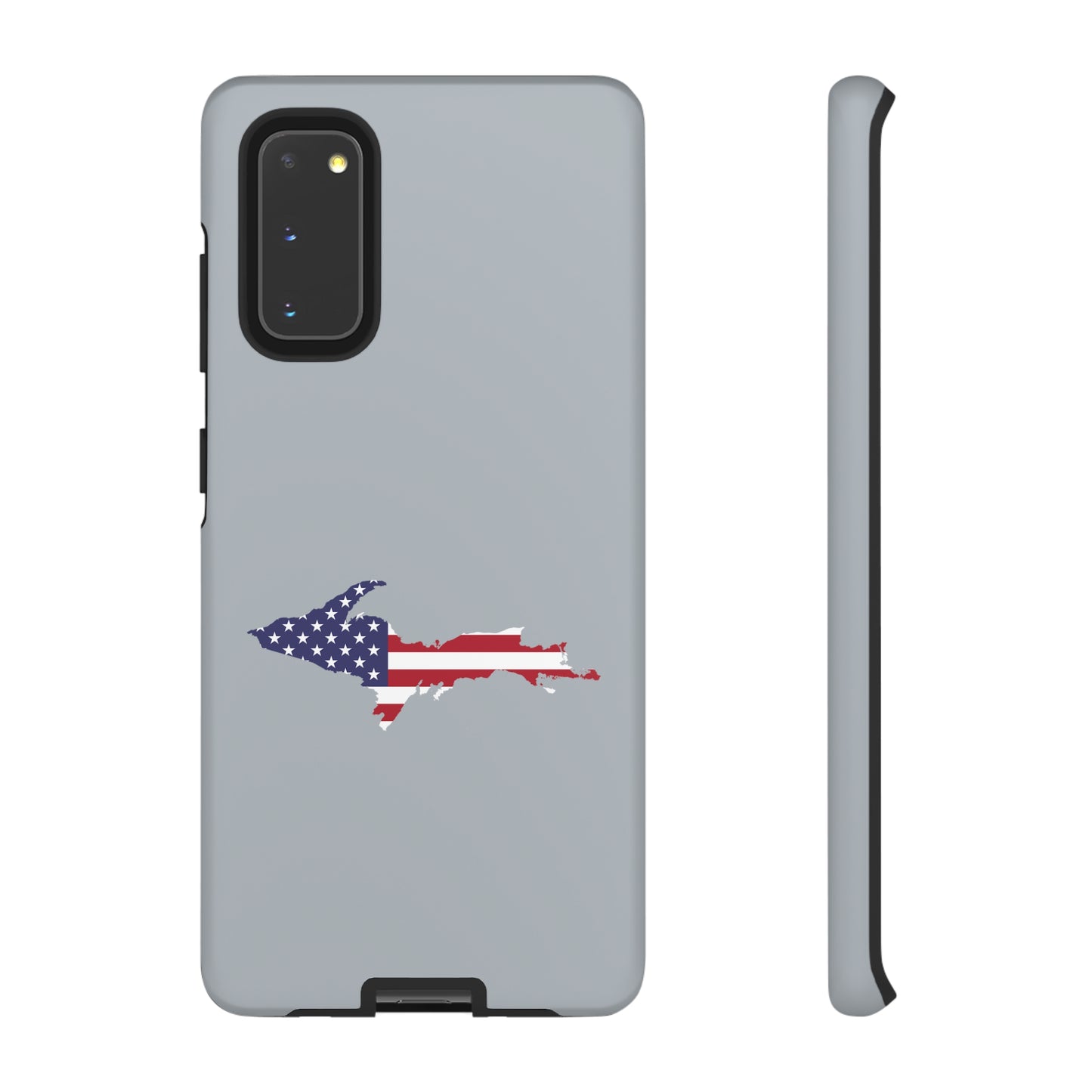 Michigan Upper Peninsula Tough Phone Case (Silver w/ UP USA Flag Outline) | Samsung & Pixel Android