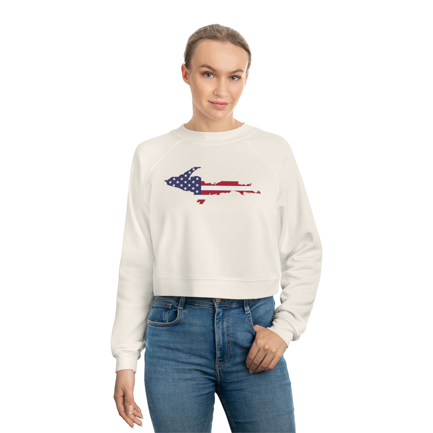 Michigan Upper Peninsula Sweatshirt (w/ UP USA Flag Outline) | Cropped Mid-Length