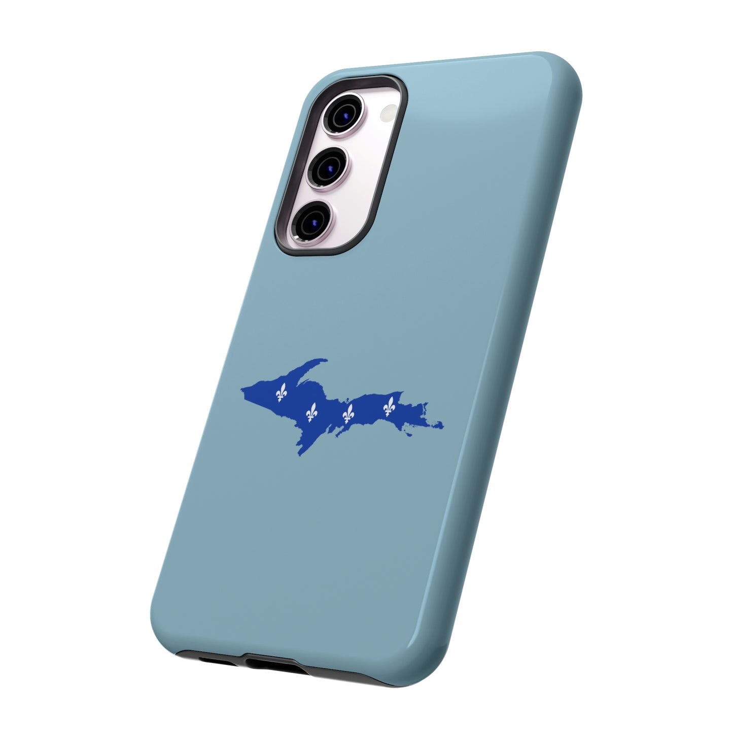 Michigan Upper Peninsula Tough Phone Case (Opal Blue w/ UP Quebec Flag Outline) | Samsung & Pixel Android