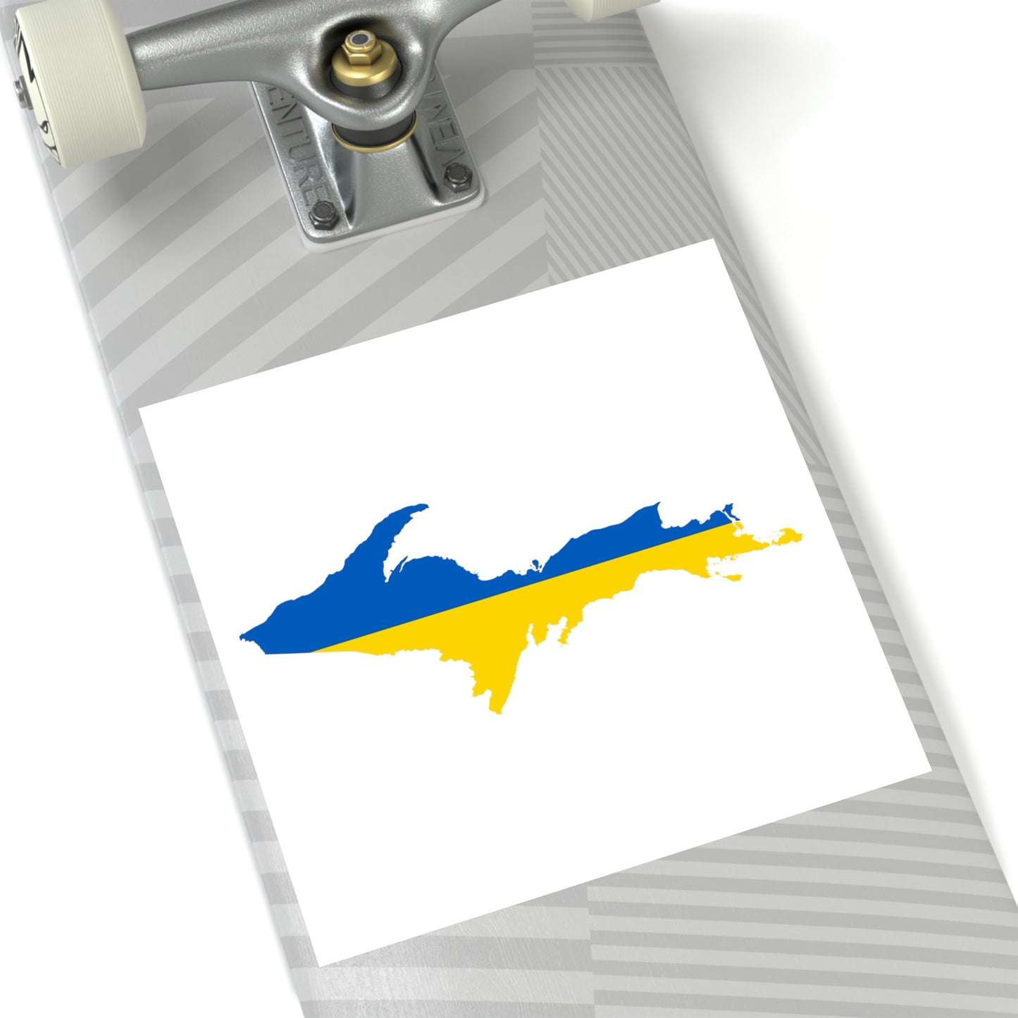 Michigan Upper Peninsula Square Sticker (w/ UP Ukraine Flag Outline) | Indoor/Outdoor