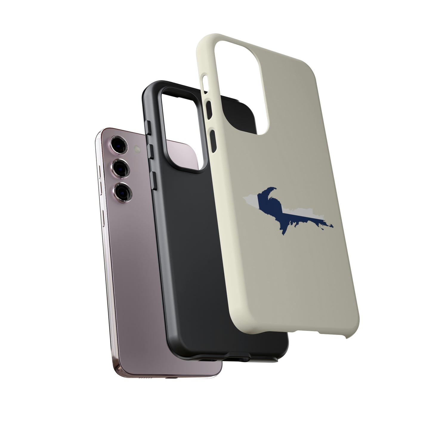 Michigan Upper Peninsula Tough Phone Case (Ivory Color w/ UP Finland Flag Outline) | Samsung & Pixel Android