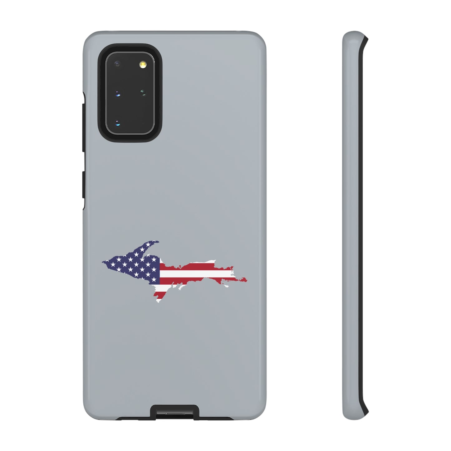 Michigan Upper Peninsula Tough Phone Case (Silver w/ UP USA Flag Outline) | Samsung & Pixel Android