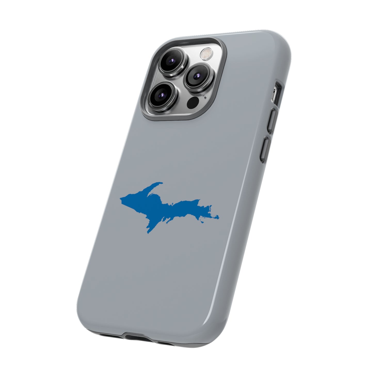 Michigan Upper Peninsula Tough Phone Case (Silver w/ Azure UP Outline) | Apple iPhone