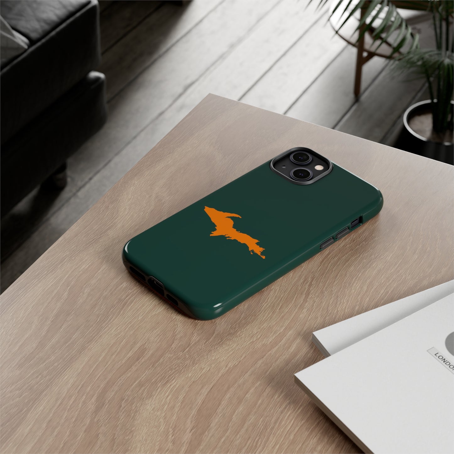 Michigan Upper Peninsula Tough Phone Case (Green w/ Orange UP Outline) | Apple iPhone