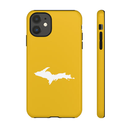 Michigan Upper Peninsula Tough Phone Case (Gold Color w/ UP Outline) | Apple iPhone