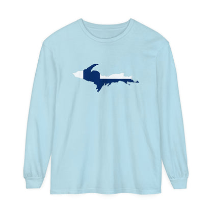 Michigan Upper Peninsula Garment-Dyed T-Shirt (w/ UP Finland Flag Outline) | Unisex Long Sleeve