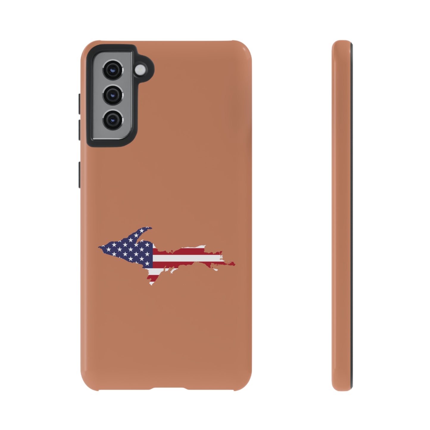 Michigan Upper Peninsula Tough Phone Case (Copper Color w/ UP USA Flag Outline) | Samsung & Pixel Android