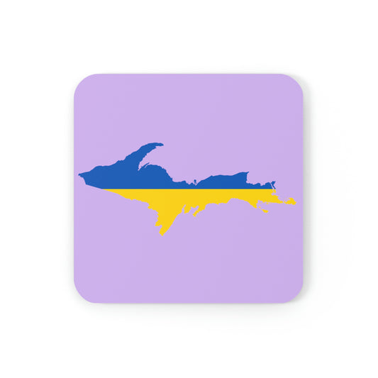 Michigan Upper Peninsula Coaster Set (Lavender w/ UP Ukraine Flag Outline) | Corkwood - 4 pack